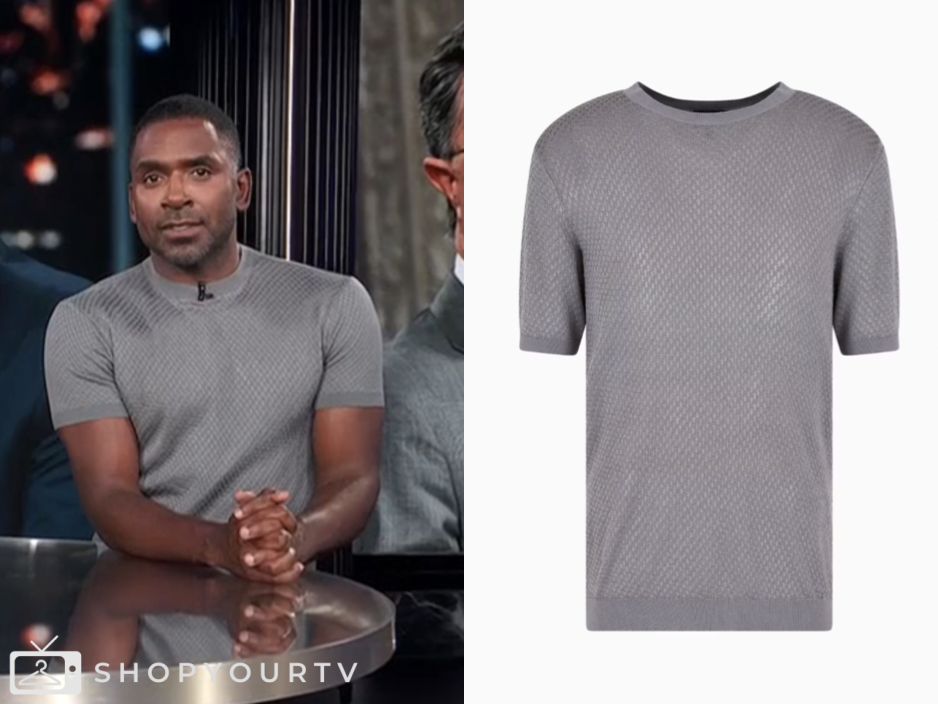 E! News: July 2025 Justin Sylvester's Grey Textured Knit Short Sleeve ...