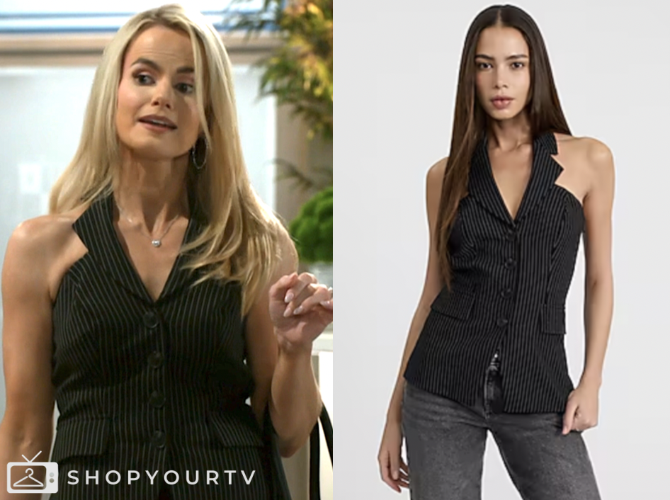vanessa mcbride, beyond the gates, black pinstripe vest top, Lauren Buglioli