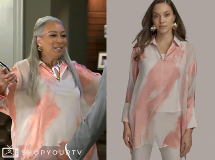 Tamara Tunie, beyond the gates, anita dupree, coral brushstroke tunic top