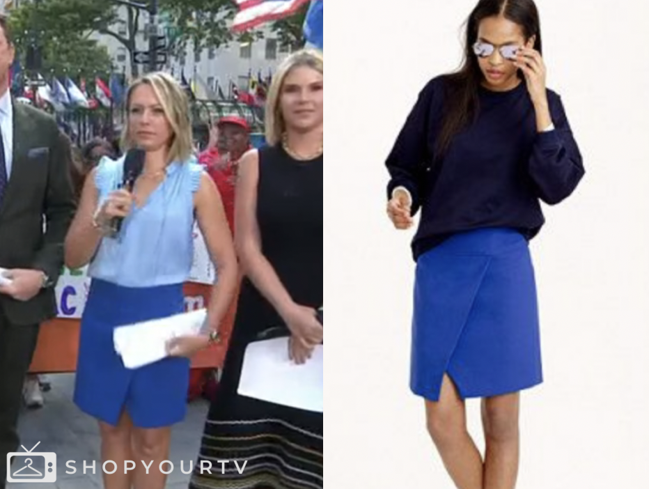 the today show, blue wrap mini skirt, dylan dreyer