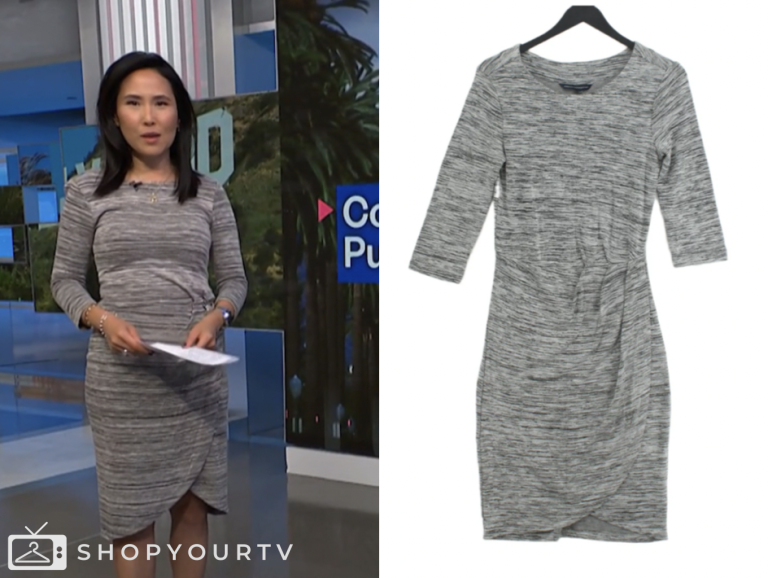 nbc news daily, vicky nguyen, grey knit marled wrap dress