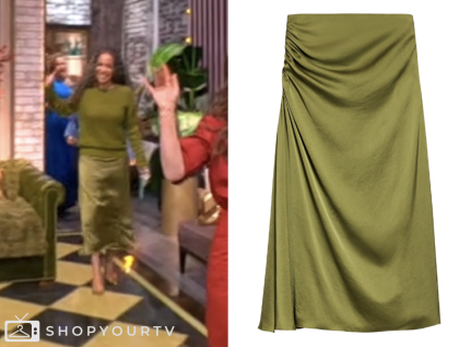 the view, green satin midi skirt, sunny hostin