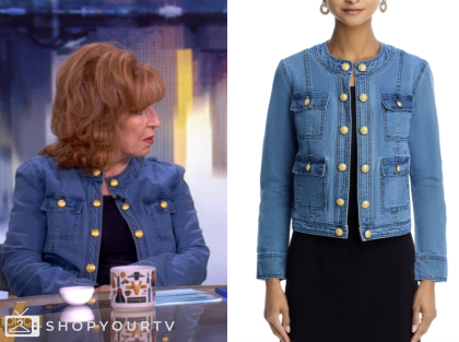 the view, denim collarless jacket, joy behar