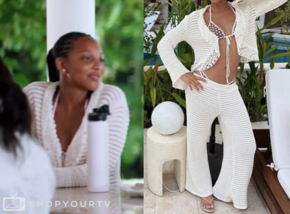 bailey brown, bachelor in paradise, white knit top and pant set