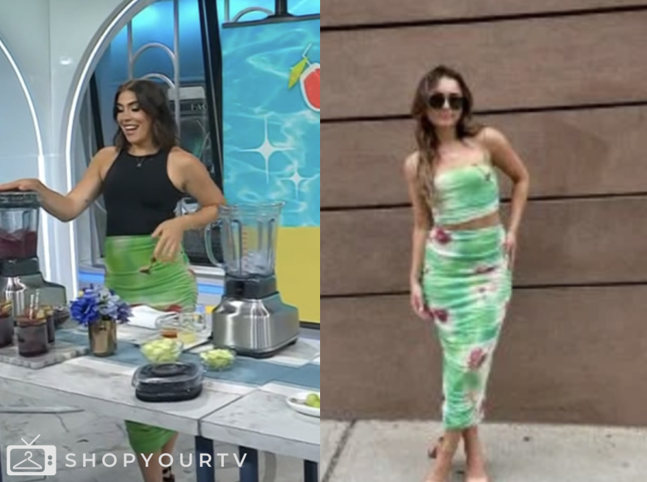 The Today Show: July 2025 Katie Stilo's Green Floral Ruched Skirt ...