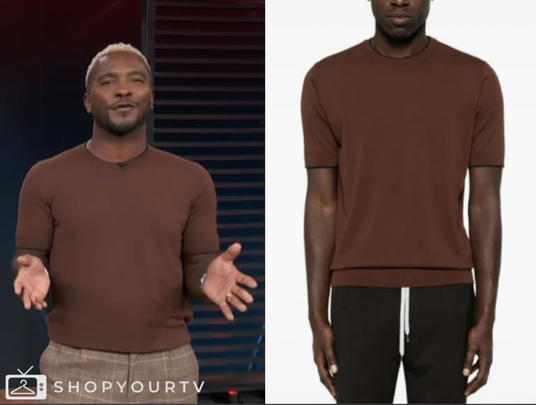 scott evans, brown short sleeve sweater, access hollywood