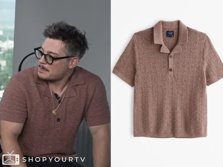 E! News, andy lawrence, brown knit polo shirt