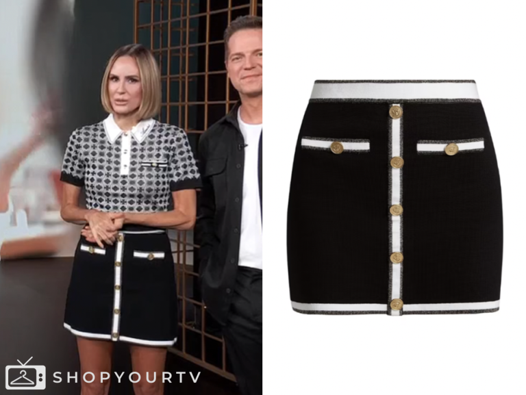 E! News, black contrast trim knit mini skirt, keltie knight