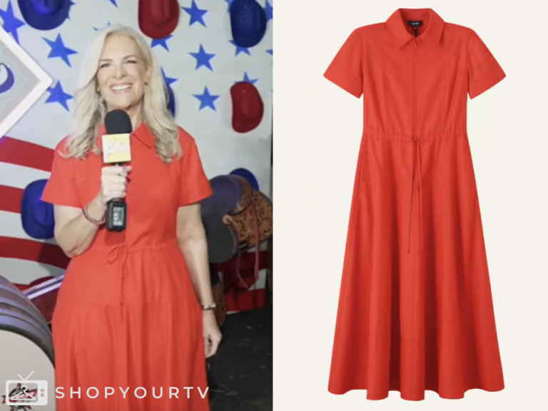 fox and friends, red midi shirt dress, janice dean, fox news fashion