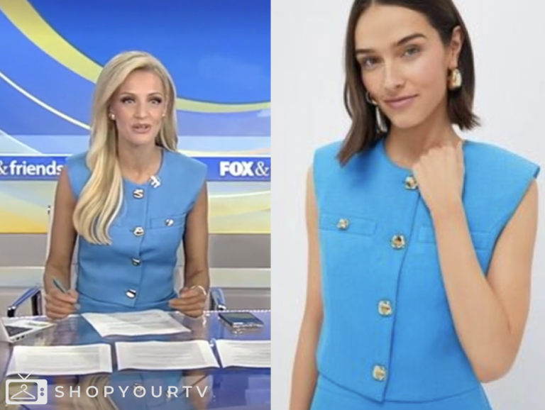 fox and friends, fox news fashion, carley shimkus, blue cropped vest top