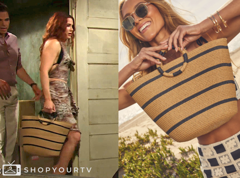 sally spectra, courtney hope, the young and the restless, straw striped toe bag