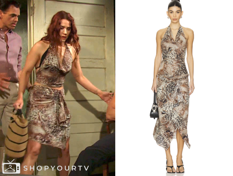 sally spectra, courtney hope, the young and the restless, brown animal print halter top and skirt set