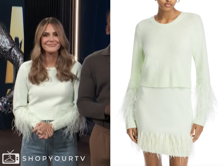 E! News, green feather sweater top, keltie knight
