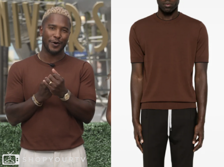 access hollywood, brown short sleeve sweater, scott evans