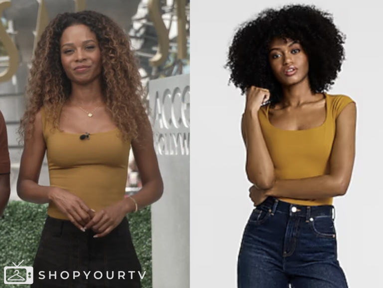access hollywood, yellow cap sleeve top, zuri hall