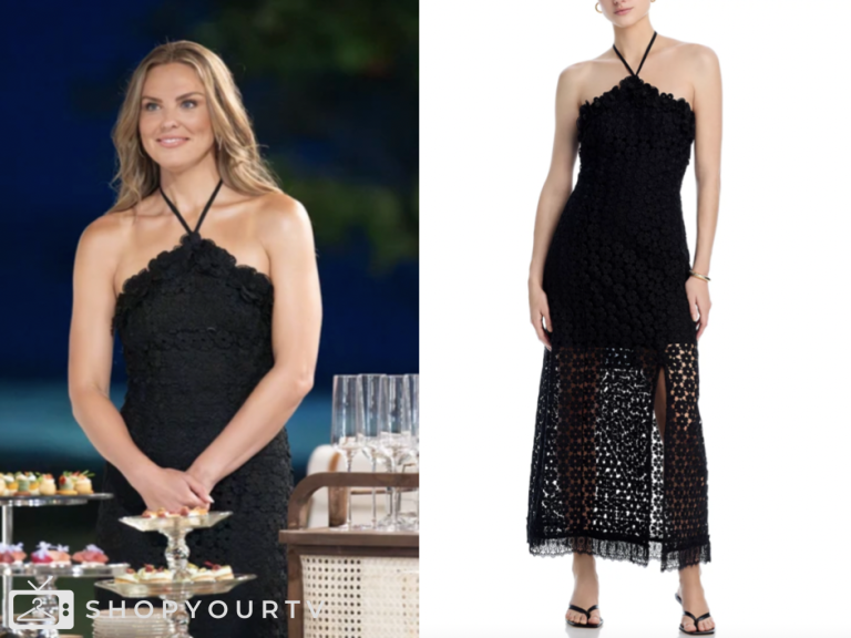 bachelor in paradise, black floral embroidered halter dress, hannah brown