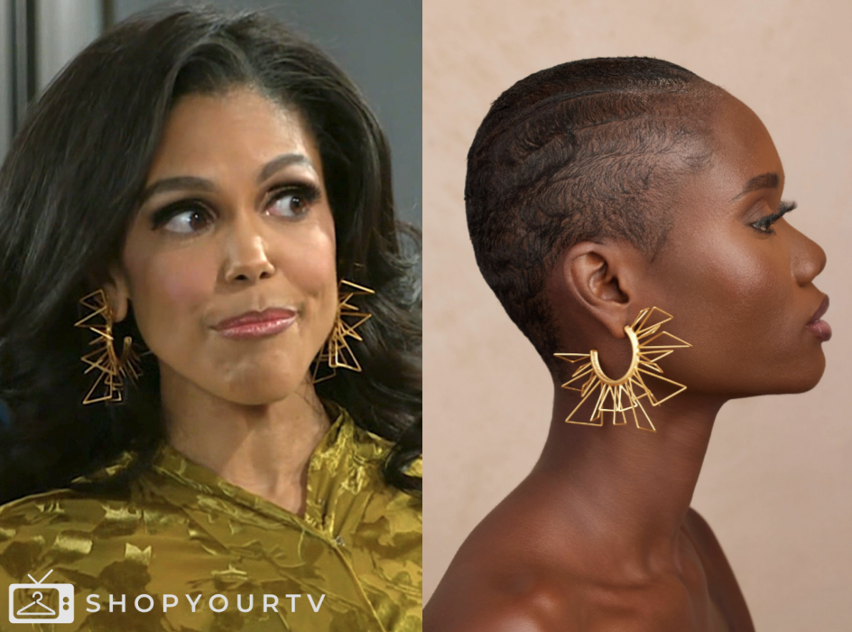 beyond the gates, dani dupree, karla mosley, gold triangle hoop earrings