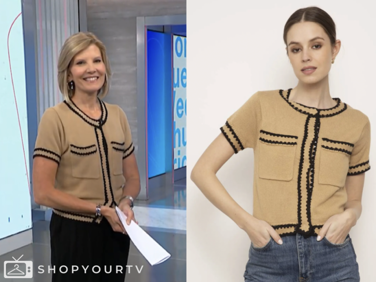 kate snow, tan contrast trim short sleeve cardigan, nbc news daily