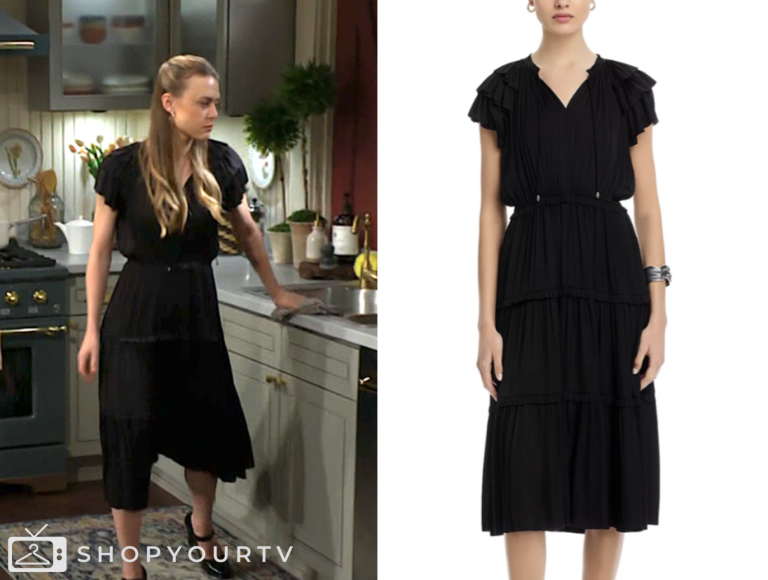 claire grace newman, hayley erin, the young and the restless, black midi dress