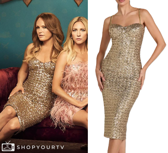hunting wives gold dress The Hunting Wives: Season 1 Promo Gold Sequin Dress