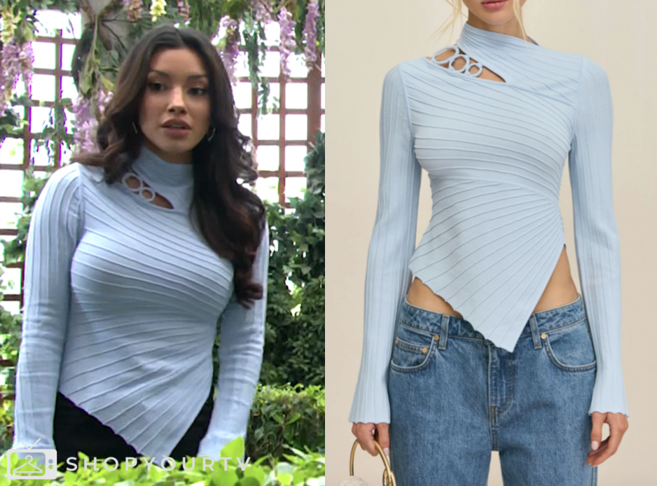 the young and the restless, audra charles, blue ring cutout long sleeve knit top, Zuleyka Silver