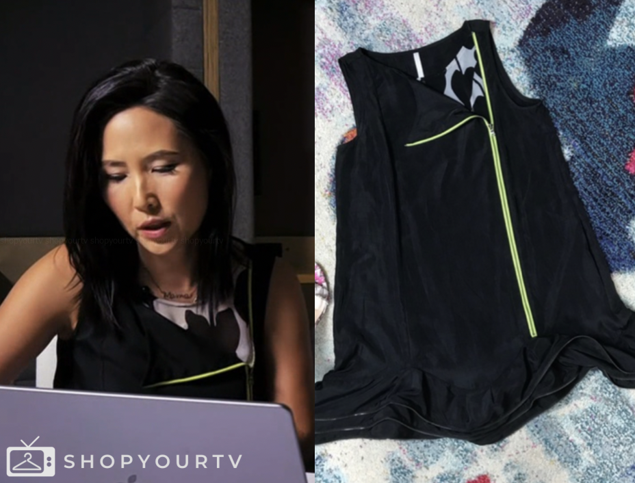 the today show, vicky nguyen, Black Dress with Neon Yellow Zipper