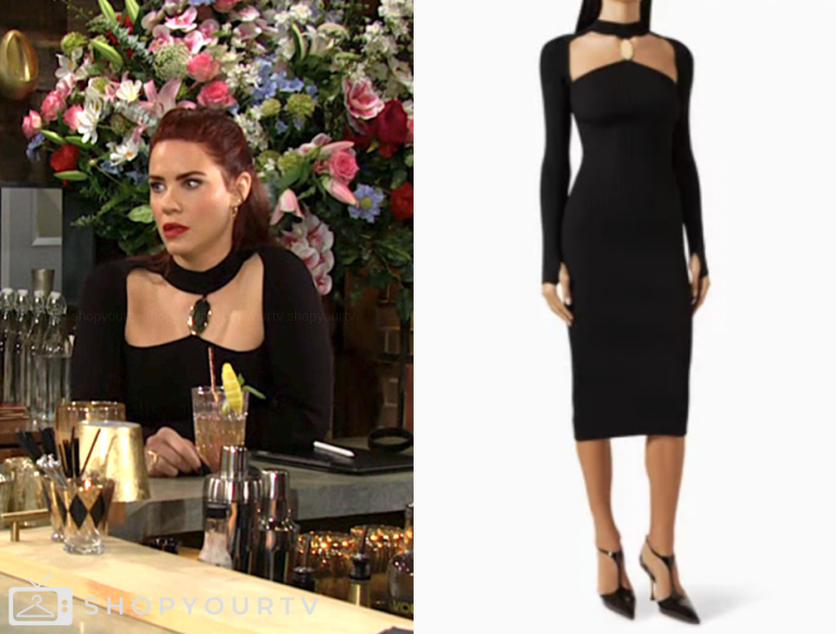 the young and the restless, sally spectra, courtney hope, black hardware detail dress