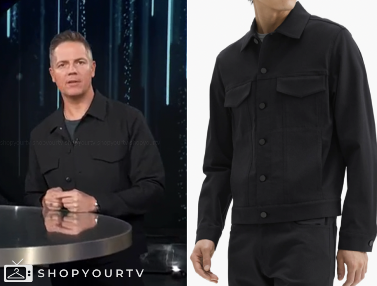 E! News, jason kennedy, black shirt jacket