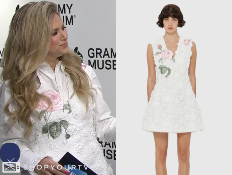 E! News, nikki novak, white floral lace mini dress