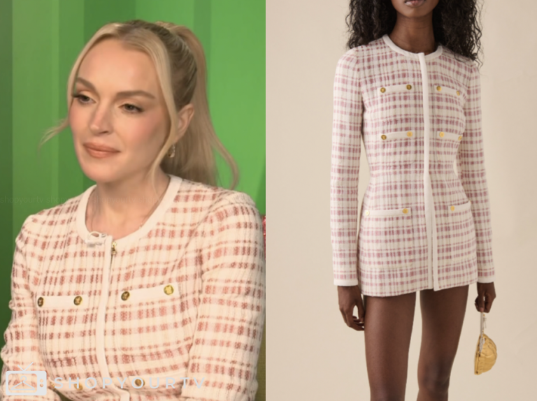 access hollywood, pink tweed jacket, Lindsay Lohan