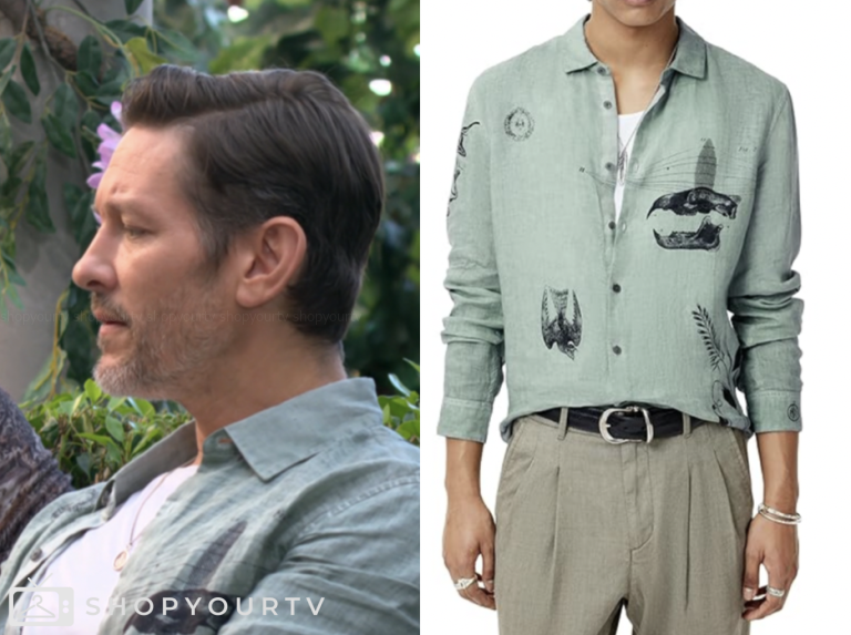 Michael Graziadei, daniel romalotti, the young and the restless, green printed shirt