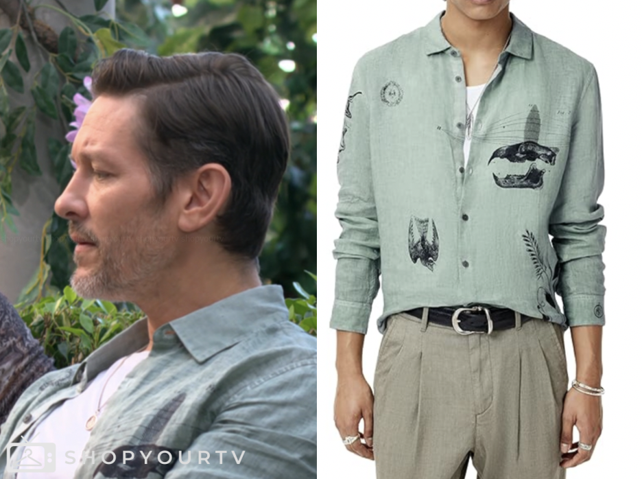 Michael Graziadei, daniel romalotti, the young and the restless, green printed shirt