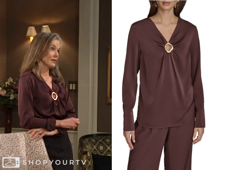 the young and the restless, burgundy keyhole ring silk top, diane jenkins, susan walters