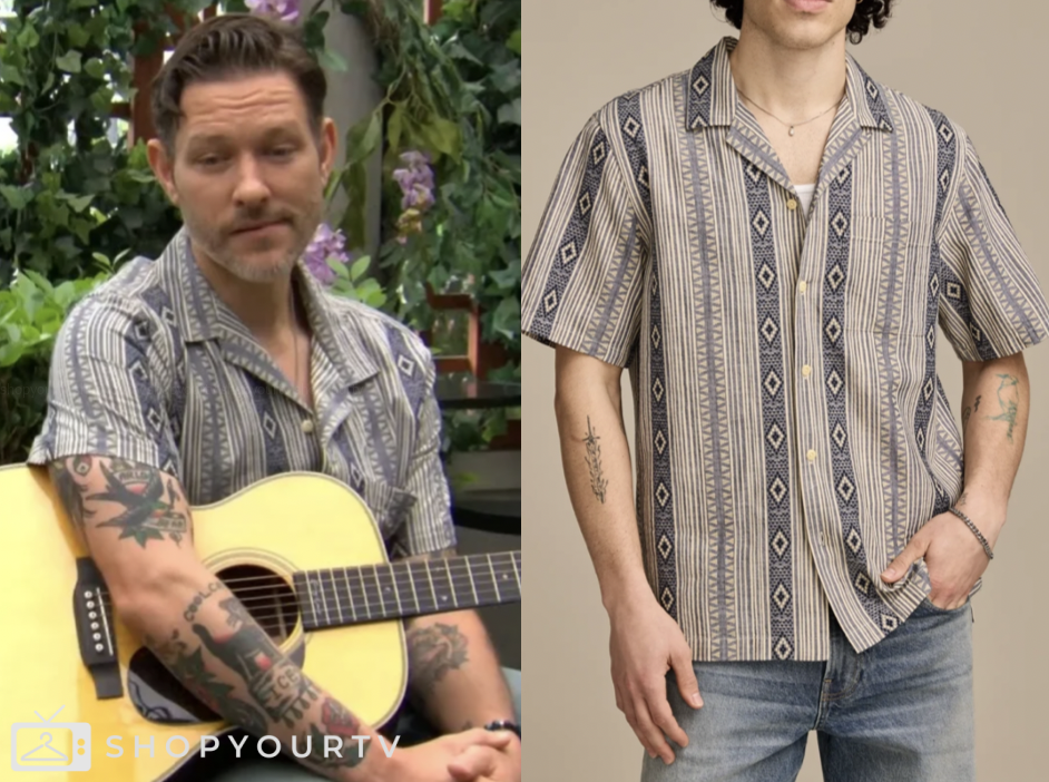 the young and the restless, blue striped camp shirt, daniel romalotti, Michael Graziadei