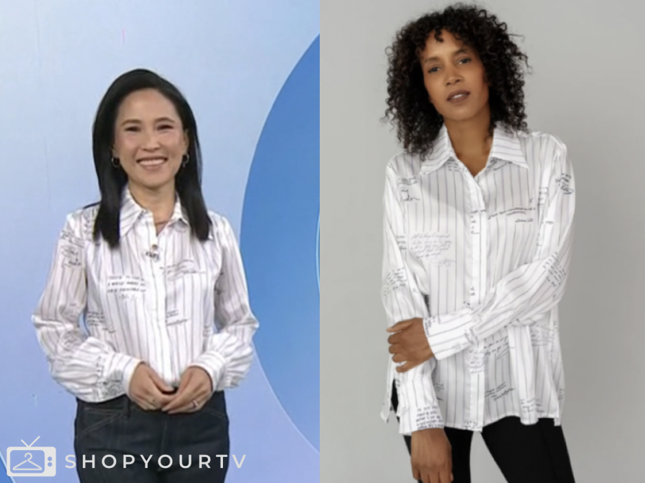 the today show, vicky nguyen, white satin printed shirt