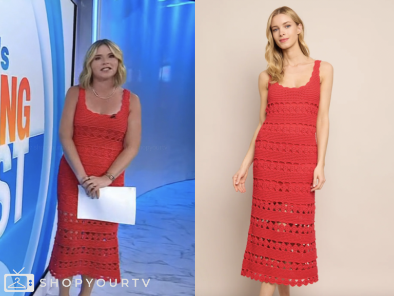 the today show, red crochet knit midi dress, jenna bush hager, jenna and friends