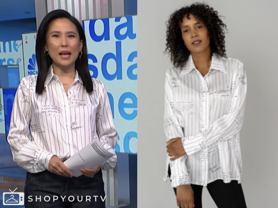 nbc news daily, white printed satin shirt, vicky nguyen