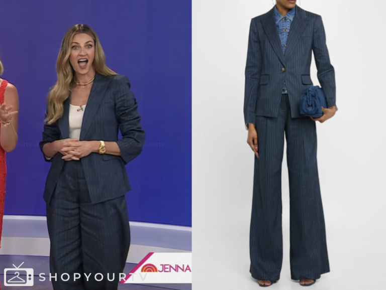 the today show, erin andrews, navy blue pinstripe blazer and pant suit, jenna and friends