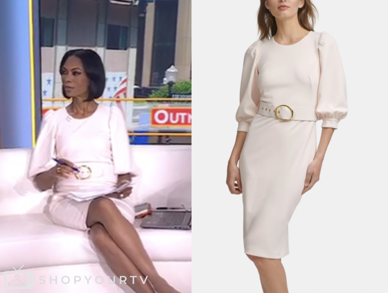 harris faulkner, blush pink belted dress, outnumbered, fox news fashion