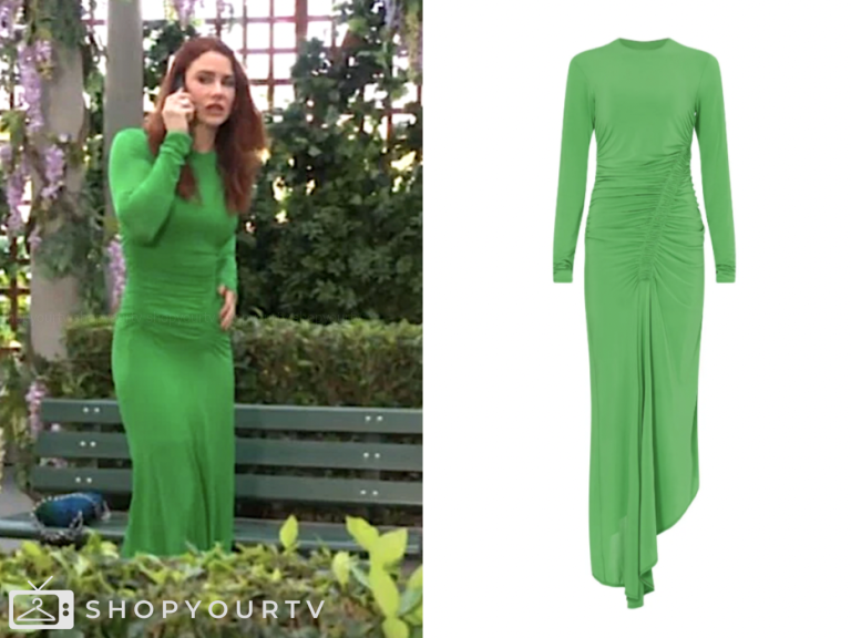 the young and the restless, green ruched dress, sally spectra, courtney hope