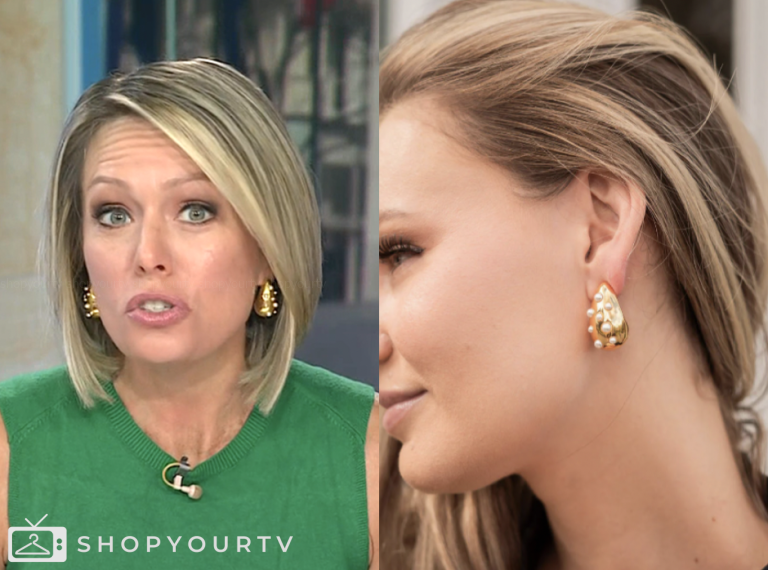 the today show, gold teardrop pearl stud earrings, dylan dreyer