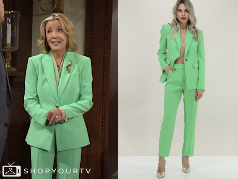 the young and the restless, green blazer and pant suit, nikki newman, melody thomas scott
