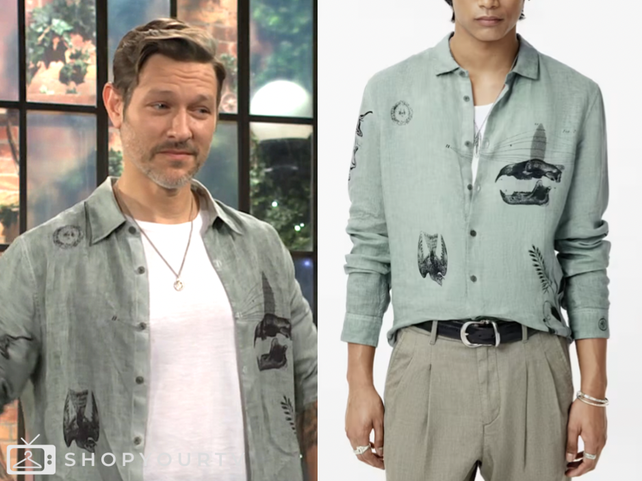 the young and the restless, daniel romalotti, green printed shirt, Michael Graziadei