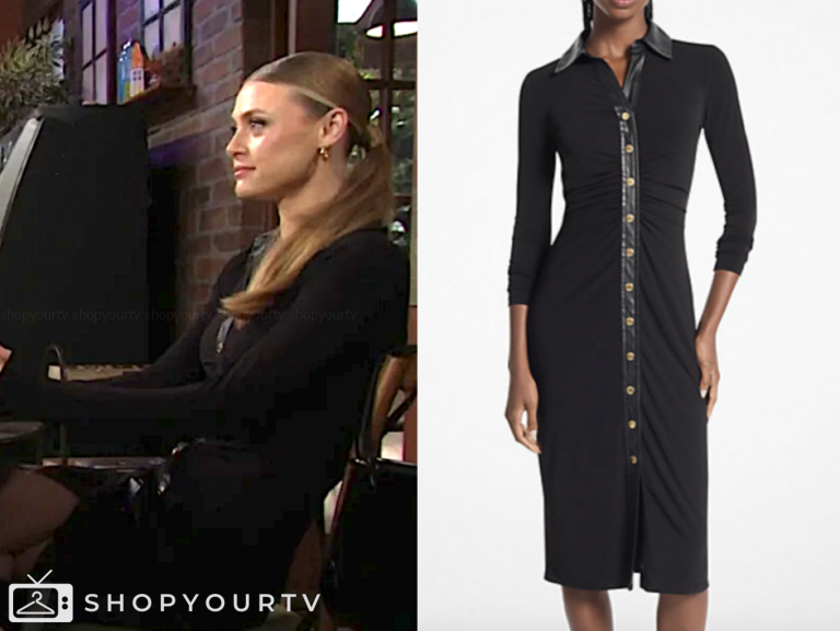 claire grace newman, hayley erin, the young and the restless, black leather trim shirt dress