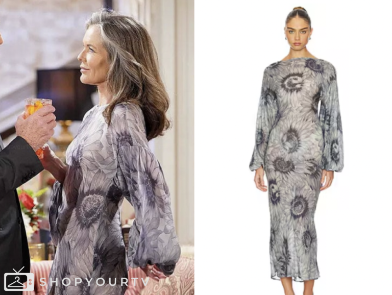diane jenkins, susan walters, th young and the restless, grey floral midi dress