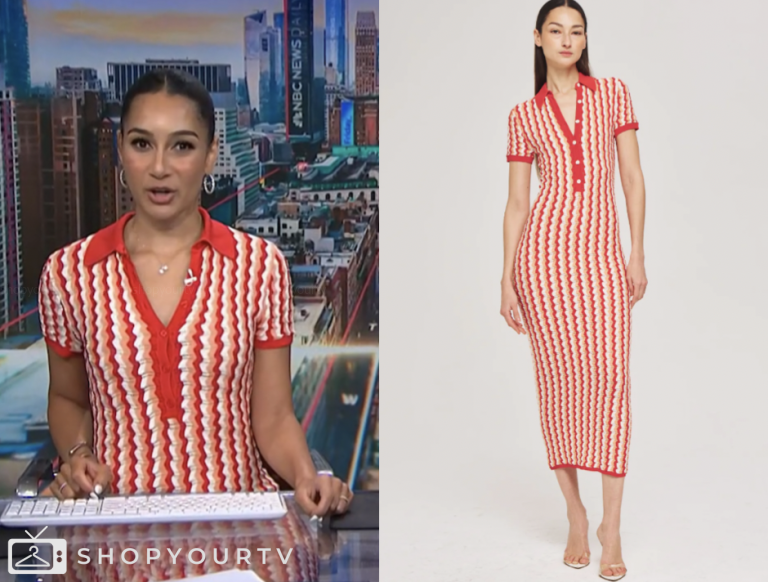 nbc news daily, red striped knit polo midi dress, morgan radford