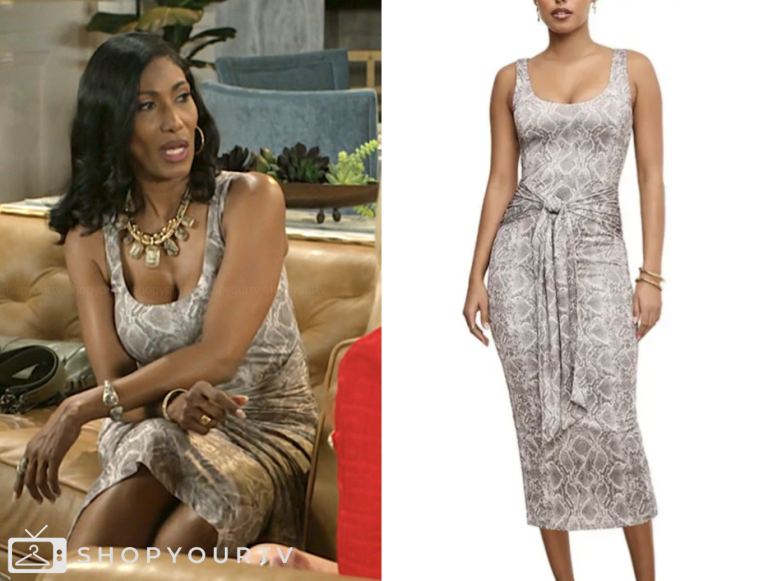 beyond the gates, dana leslie thomas, snakeskin tie waist dress, Trisha Mann-Grant