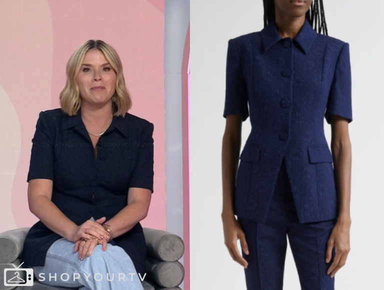 the today show, navy blue brocade short sleeve jacket, jenna bush hager, jenna and friends