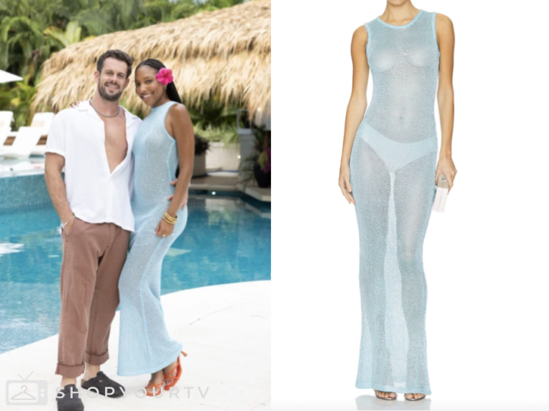 bachelor in paradise, blue knit maxi dress, bailey brown