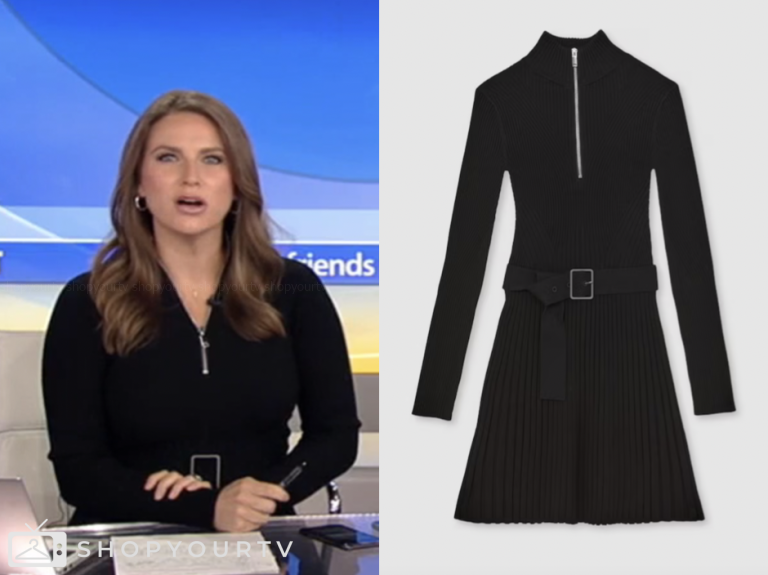fox and friends, fox news fashion, black knit zip-front belted dress, Ashley Strohmier